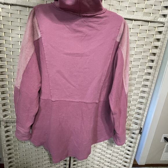Aemi + Co DOVE HOODED PULLOVER Women’s Size S Rose Pink Mixed Media Half Snap - Picture 4 of 12